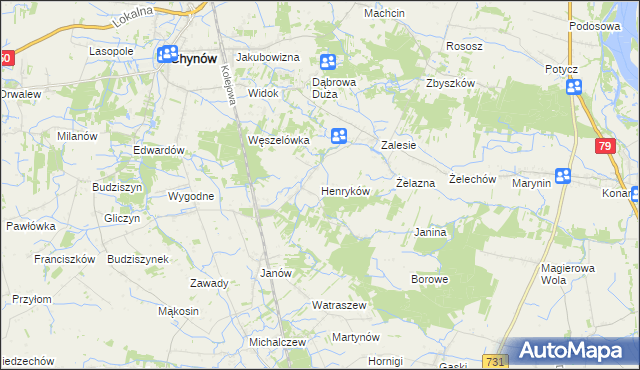mapa Henryków gmina Chynów, Henryków gmina Chynów na mapie Targeo