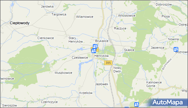 mapa Henryków gmina Ziębice, Henryków gmina Ziębice na mapie Targeo