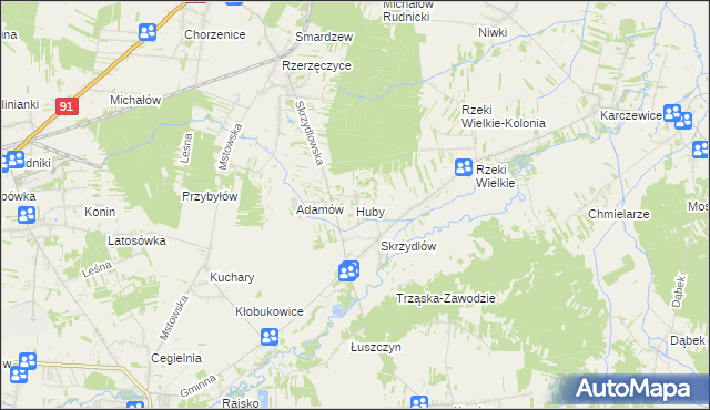 mapa Huby gmina Kłomnice, Huby gmina Kłomnice na mapie Targeo