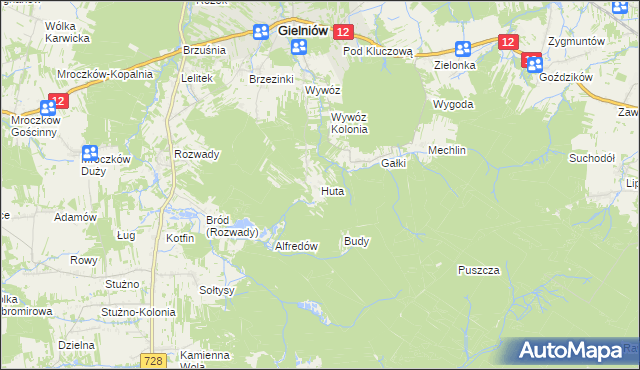 mapa Huta gmina Gielniów, Huta gmina Gielniów na mapie Targeo