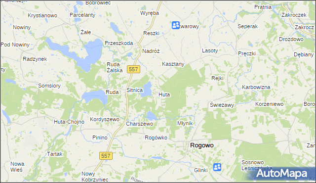 mapa Huta gmina Rogowo, Huta gmina Rogowo na mapie Targeo