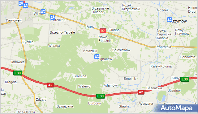 mapa Ignacew gmina Krzymów, Ignacew gmina Krzymów na mapie Targeo