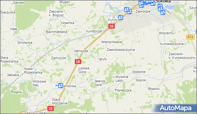 mapa Igryły, Igryły na mapie Targeo