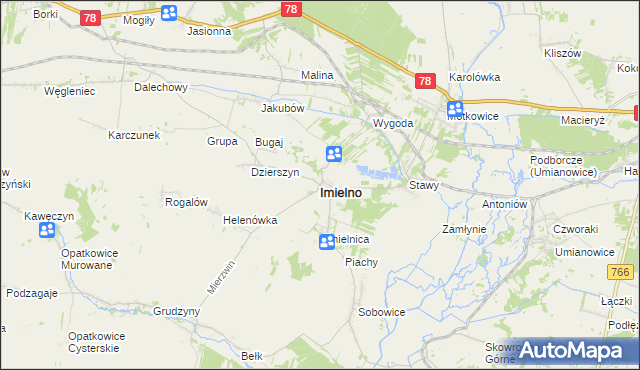 mapa Imielno powiat jędrzejowski, Imielno powiat jędrzejowski na mapie Targeo