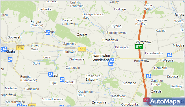 mapa Iwanowice Włościańskie, Iwanowice Włościańskie na mapie Targeo