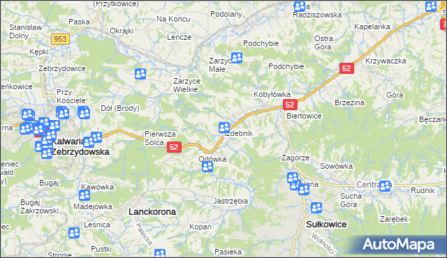 mapa Izdebnik gmina Lanckorona, Izdebnik gmina Lanckorona na mapie Targeo