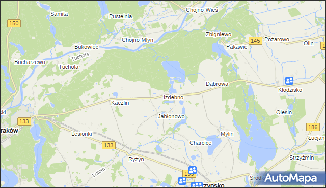 mapa Izdebno gmina Sieraków, Izdebno gmina Sieraków na mapie Targeo