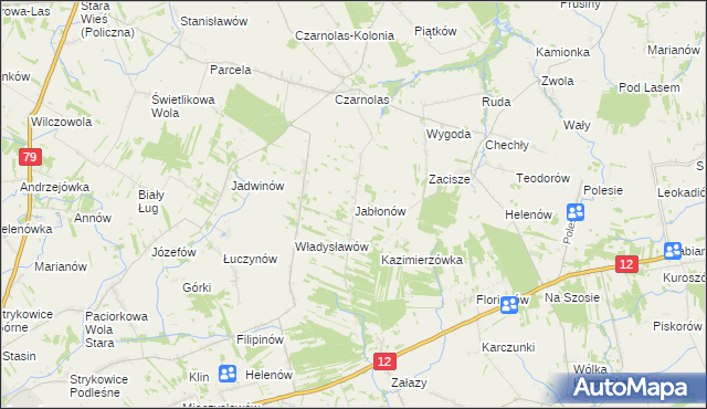 mapa Jabłonów gmina Policzna, Jabłonów gmina Policzna na mapie Targeo