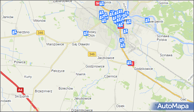 mapa Jaczkowice, Jaczkowice na mapie Targeo