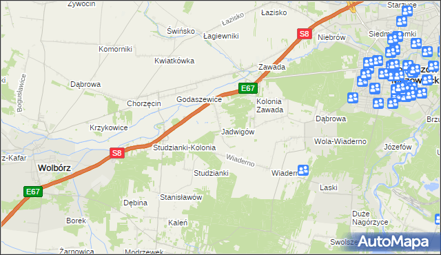mapa Jadwigów gmina Tomaszów Mazowiecki, Jadwigów gmina Tomaszów Mazowiecki na mapie Targeo
