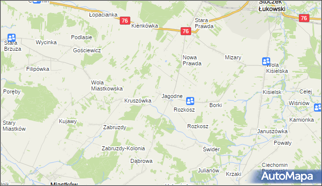 mapa Jagodne gmina Stoczek Łukowski, Jagodne gmina Stoczek Łukowski na mapie Targeo