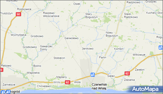 mapa Janikowo gmina Czerwińsk nad Wisłą, Janikowo gmina Czerwińsk nad Wisłą na mapie Targeo