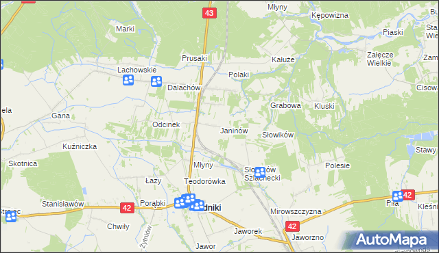 mapa Janinów gmina Rudniki, Janinów gmina Rudniki na mapie Targeo