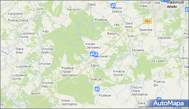 mapa Janowiec gmina Radomyśl Wielki, Janowiec gmina Radomyśl Wielki na mapie Targeo