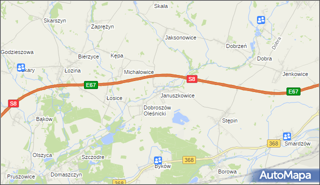 mapa Januszkowice gmina Długołęka, Januszkowice gmina Długołęka na mapie Targeo