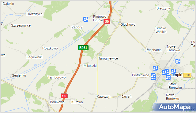 mapa Jarogniewice, Jarogniewice na mapie Targeo