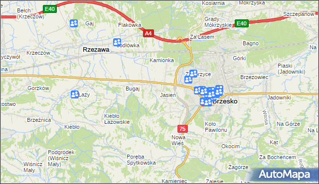 mapa Jasień gmina Brzesko, Jasień gmina Brzesko na mapie Targeo