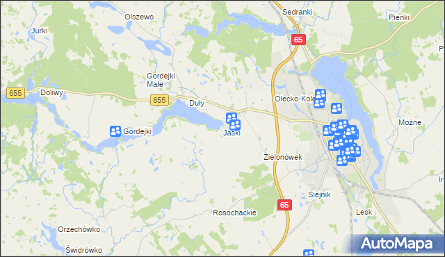 mapa Jaśki gmina Olecko, Jaśki gmina Olecko na mapie Targeo