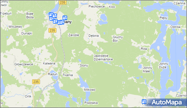 mapa Jastrzębie Dziemiańskie, Jastrzębie Dziemiańskie na mapie Targeo