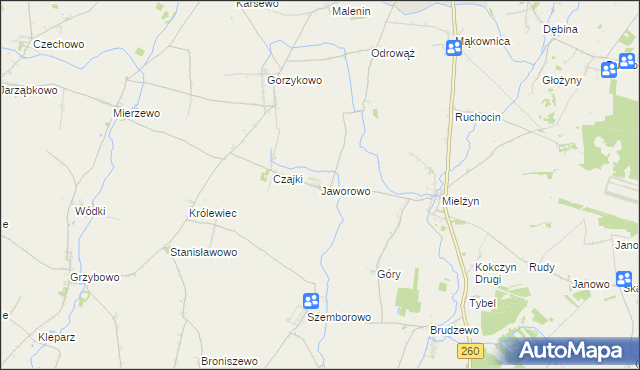 mapa Jaworowo gmina Witkowo, Jaworowo gmina Witkowo na mapie Targeo