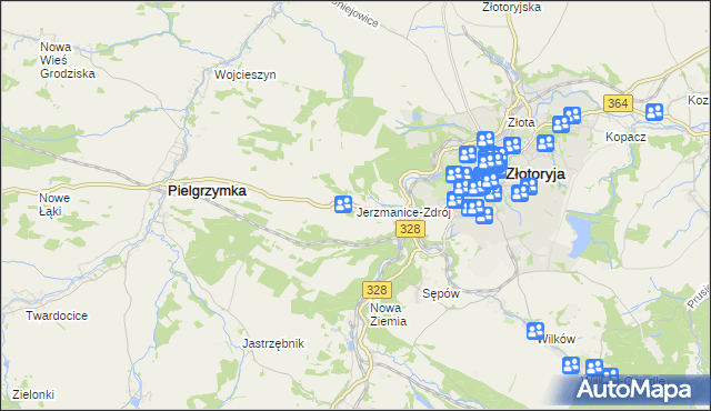 mapa Jerzmanice-Zdrój, Jerzmanice-Zdrój na mapie Targeo
