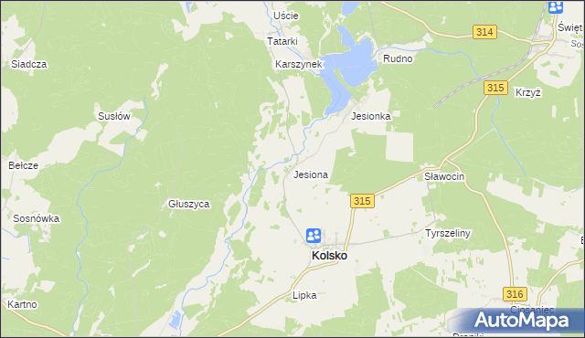 mapa Jesiona gmina Kolsko, Jesiona gmina Kolsko na mapie Targeo