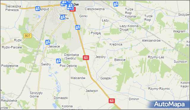 mapa Jeziory gmina Łuków, Jeziory gmina Łuków na mapie Targeo