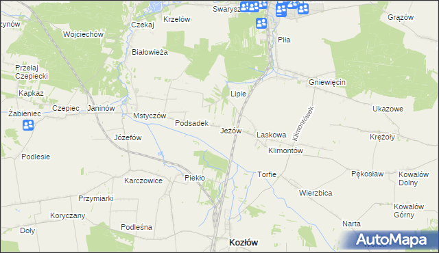 mapa Jeżów gmina Sędziszów, Jeżów gmina Sędziszów na mapie Targeo
