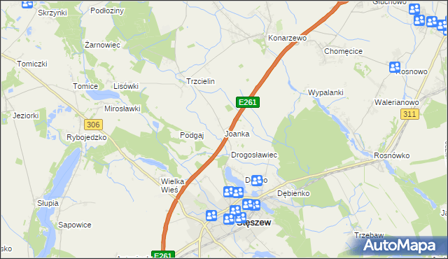 mapa Joanka gmina Dopiewo, Joanka gmina Dopiewo na mapie Targeo