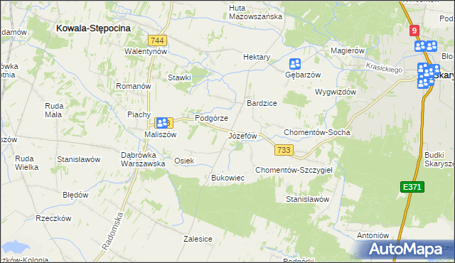 mapa Józefów gmina Kowala, Józefów gmina Kowala na mapie Targeo