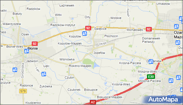 mapa Józefów gmina Ożarów Mazowiecki, Józefów gmina Ożarów Mazowiecki na mapie Targeo