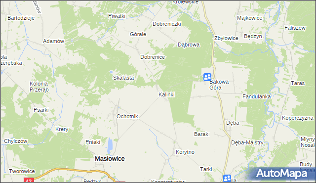 mapa Kalinki gmina Masłowice, Kalinki gmina Masłowice na mapie Targeo