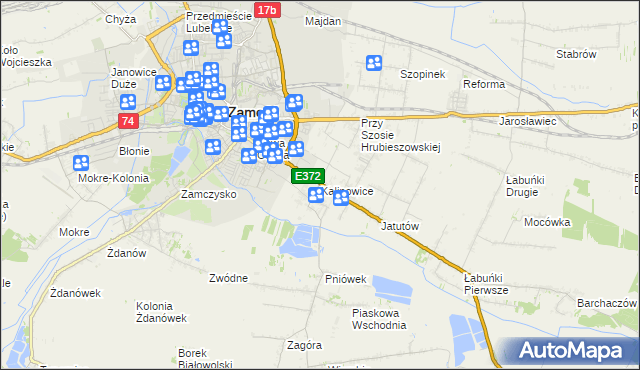 mapa Kalinowice gmina Zamość, Kalinowice gmina Zamość na mapie Targeo