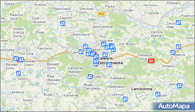 mapa Kalwaria Zebrzydowska, Kalwaria Zebrzydowska na mapie Targeo
