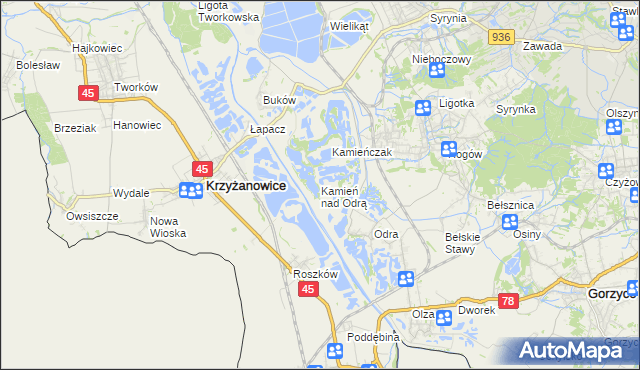 mapa Kamień nad Odrą, Kamień nad Odrą na mapie Targeo