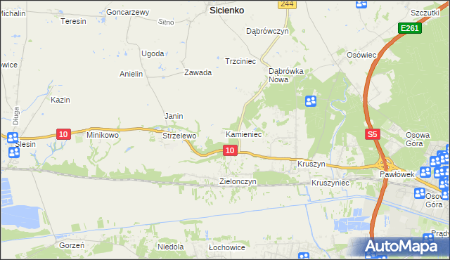 mapa Kamieniec gmina Sicienko, Kamieniec gmina Sicienko na mapie Targeo
