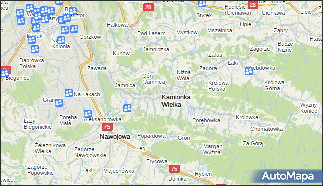 mapa Kamionka Wielka, Kamionka Wielka na mapie Targeo