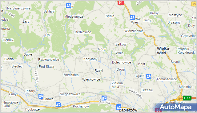 mapa Karniowice gmina Zabierzów, Karniowice gmina Zabierzów na mapie Targeo