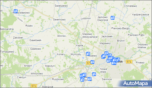 mapa Kątne gmina Nasielsk, Kątne gmina Nasielsk na mapie Targeo