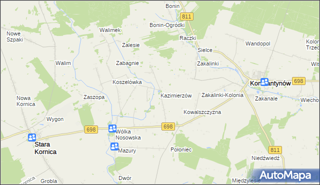 mapa Kazimierzów gmina Stara Kornica, Kazimierzów gmina Stara Kornica na mapie Targeo