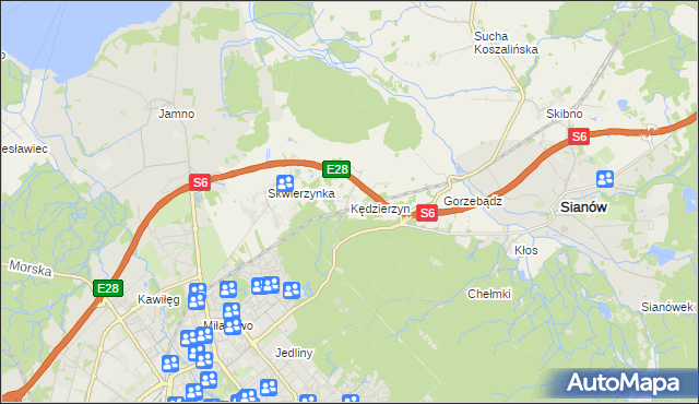 mapa Kędzierzyn gmina Sianów, Kędzierzyn gmina Sianów na mapie Targeo