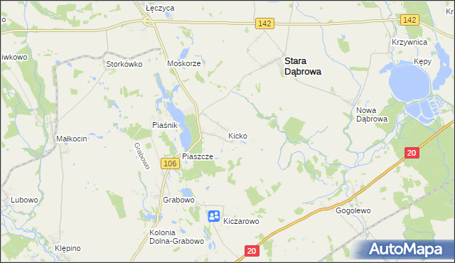 mapa Kicko gmina Stara Dąbrowa, Kicko gmina Stara Dąbrowa na mapie Targeo