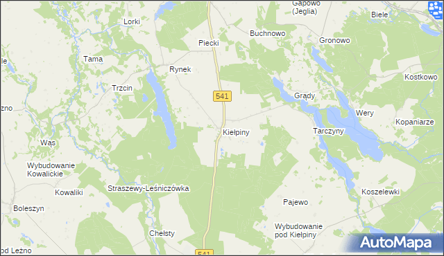 mapa Kiełpiny gmina Lidzbark, Kiełpiny gmina Lidzbark na mapie Targeo