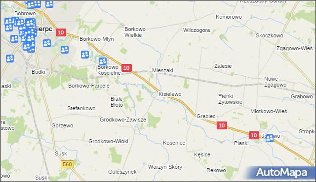 mapa Kisielewo gmina Sierpc, Kisielewo gmina Sierpc na mapie Targeo