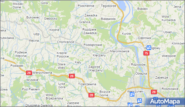 mapa Klęczany gmina Chełmiec, Klęczany gmina Chełmiec na mapie Targeo