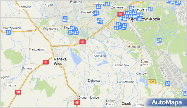 mapa Kobylice gmina Cisek, Kobylice gmina Cisek na mapie Targeo