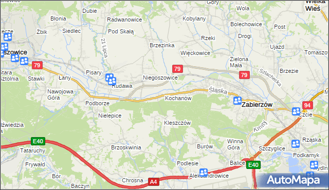 mapa Kochanów gmina Zabierzów, Kochanów gmina Zabierzów na mapie Targeo