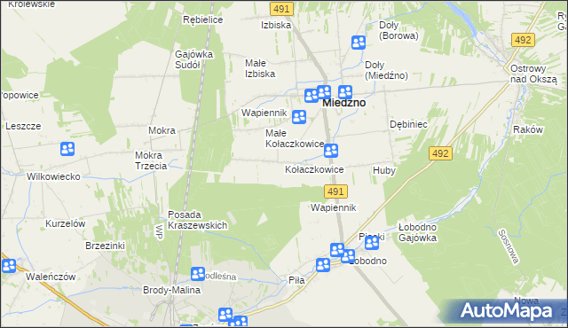 mapa Kołaczkowice gmina Miedźno, Kołaczkowice gmina Miedźno na mapie Targeo