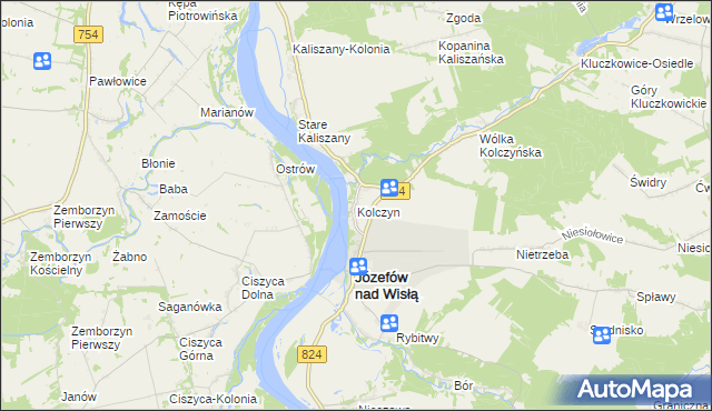 mapa Kolczyn gmina Józefów nad Wisłą, Kolczyn gmina Józefów nad Wisłą na mapie Targeo