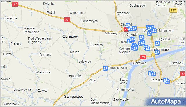 mapa Kolonie gmina Samborzec, Kolonie gmina Samborzec na mapie Targeo